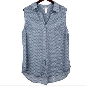 H&M Lightweight pale blue & white floral Print Collared Button Down Blouse 14